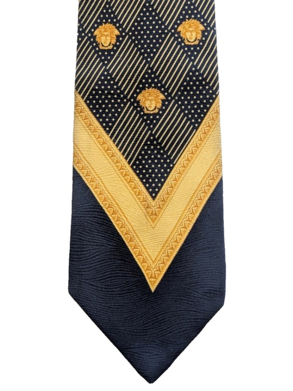 Vintage 90s GIANNI VERSACE  Medusa Black/Gold 100% Men's Silk Tie 3.8" x 58.5"